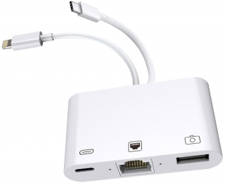 Powermaster Lightning Type-C to Lightninng Ethernet USB-A Dönüştürücü